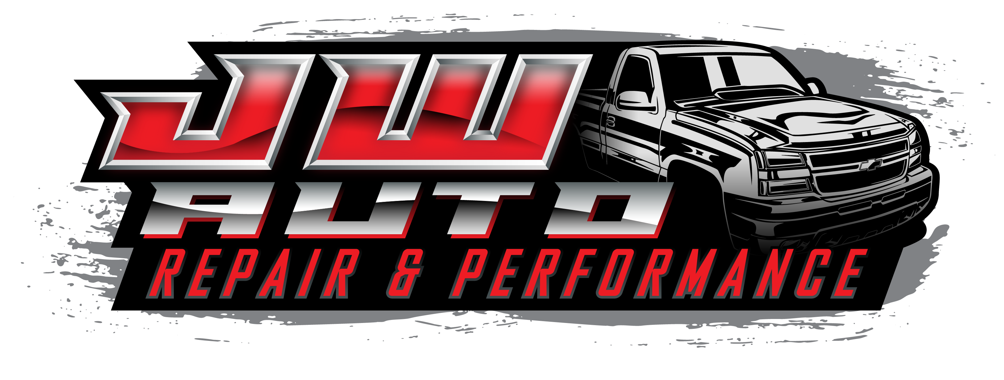 A logo for J.W. Auto Repair and Performance shows the text "JW Auto" to the left and a illustration of a Chevy truck to the right. Below the text "JW Auto" it says "Repair and Performance".